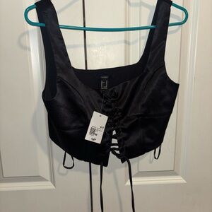 Forever 21 Black Satin Lace-Up Tank Top